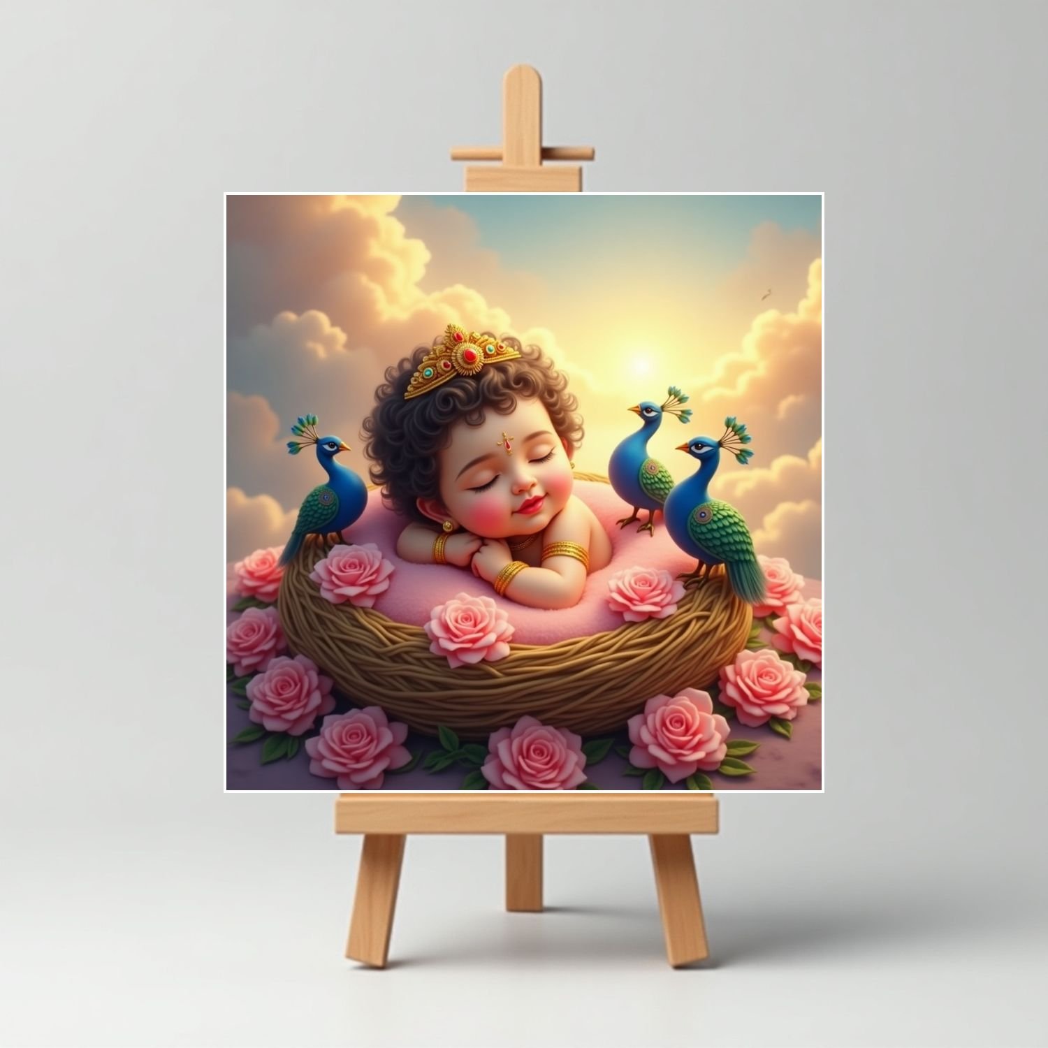 Sleeping Baby Cute Krishna Mini Canvas Painting