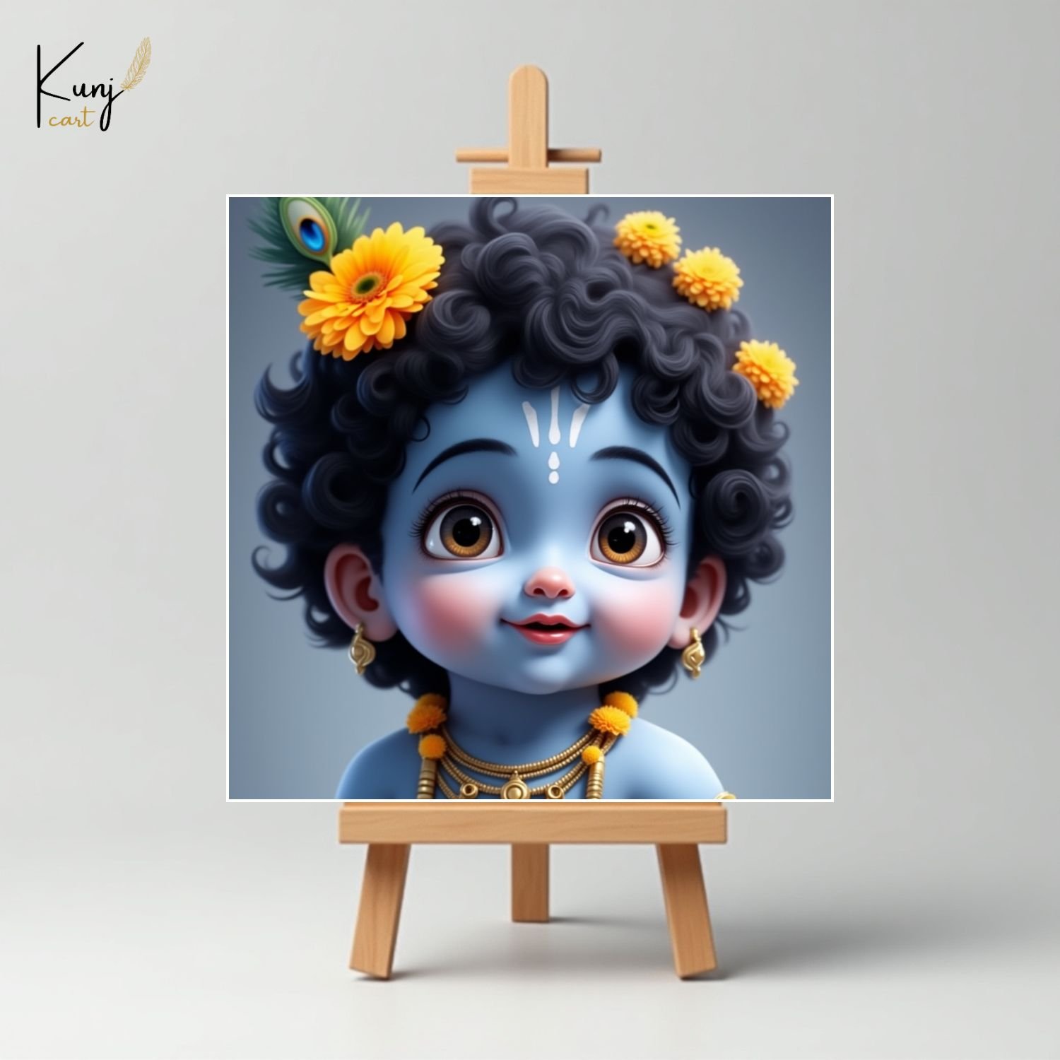 Baby Krishna Portrait Mini Canvas Painting Set with Easel 6