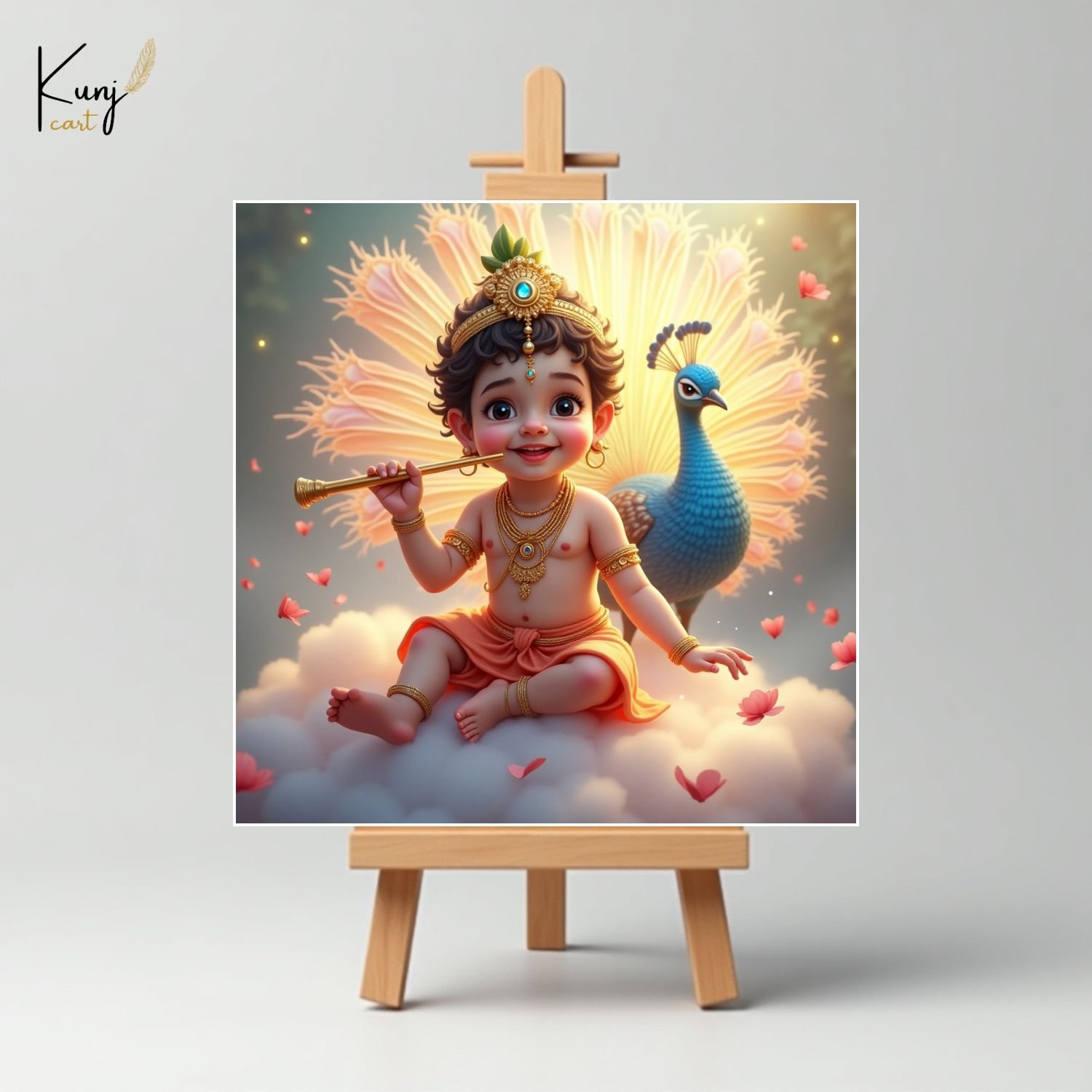 Baby Krishna with Peacock Mini Canvas Painting6