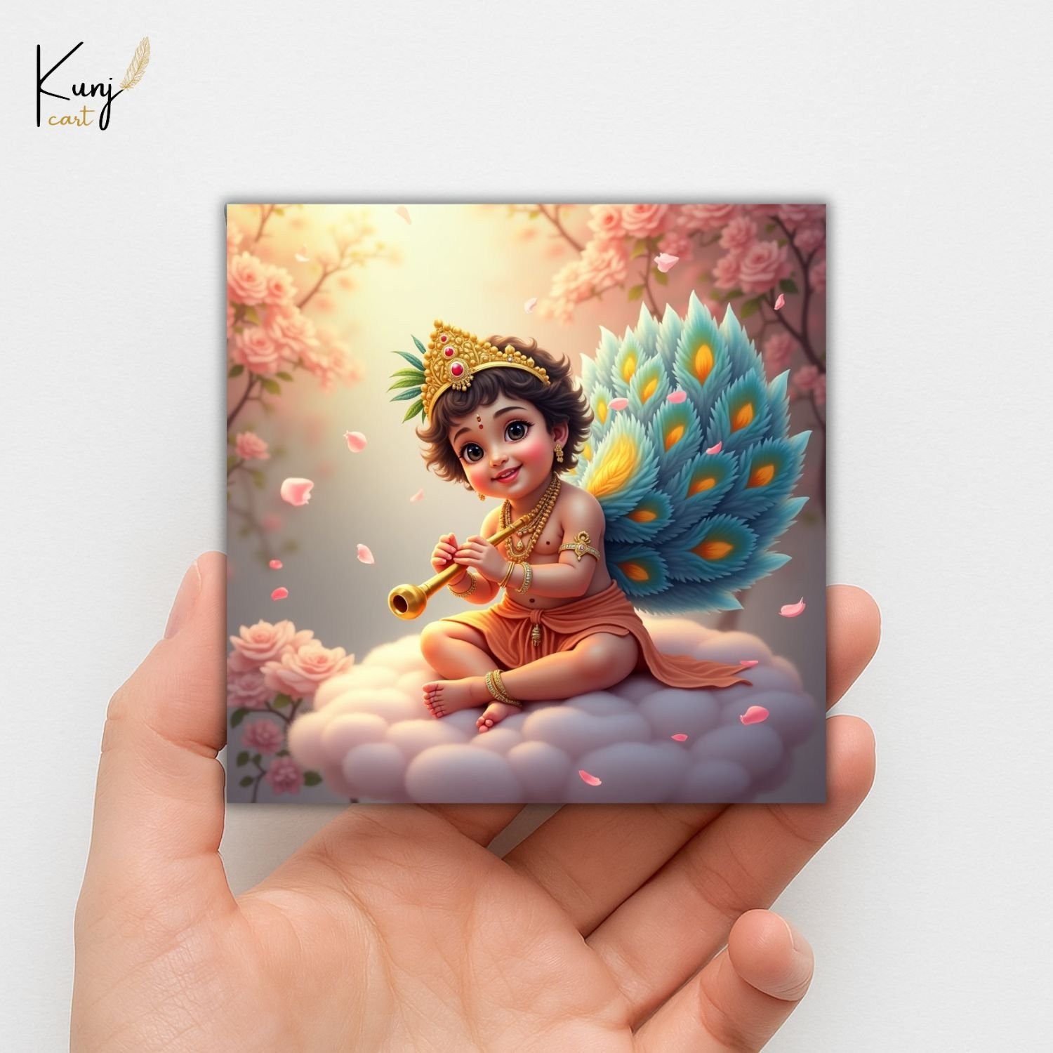 Baby Krishna with Peacock Mini Canvas Painting6