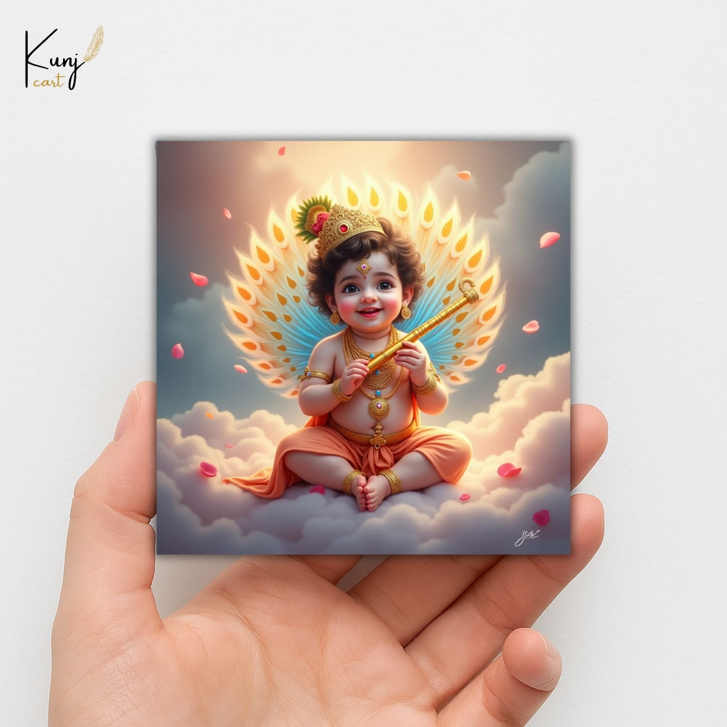 Baby Krishna with Peacock Mini Canvas Painting6