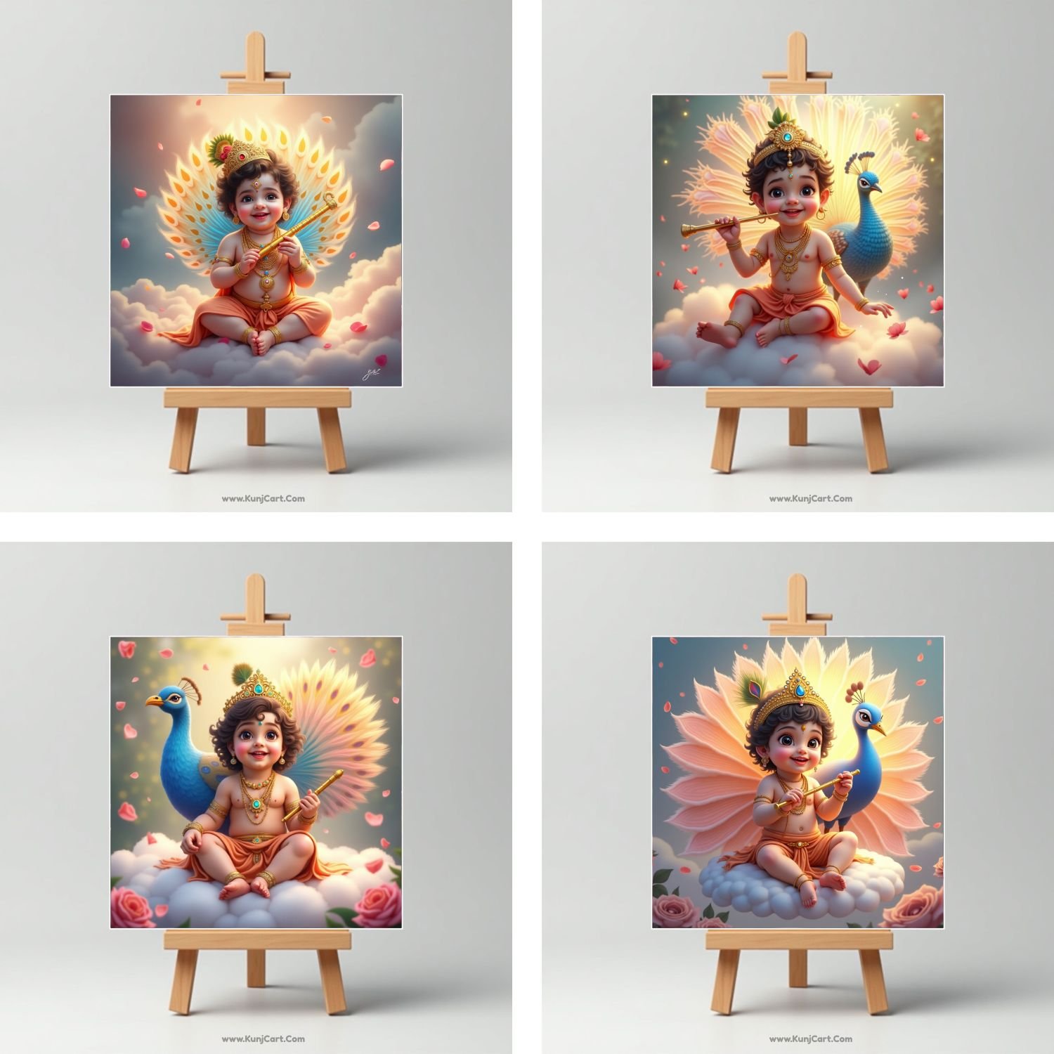 Baby Krishna with Peacock Mini Canvas Painting6