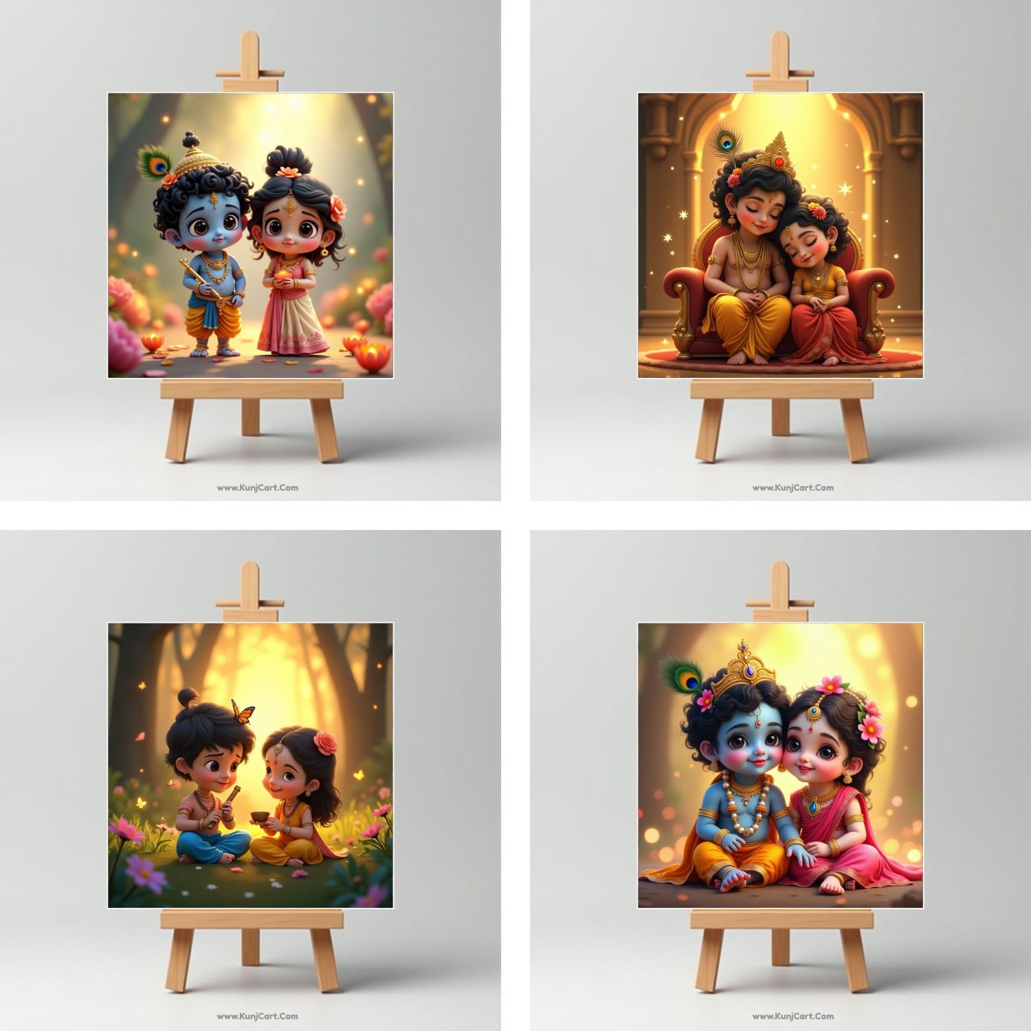 Krishna Radha Love Theme Mini Canvas Painting Set 6