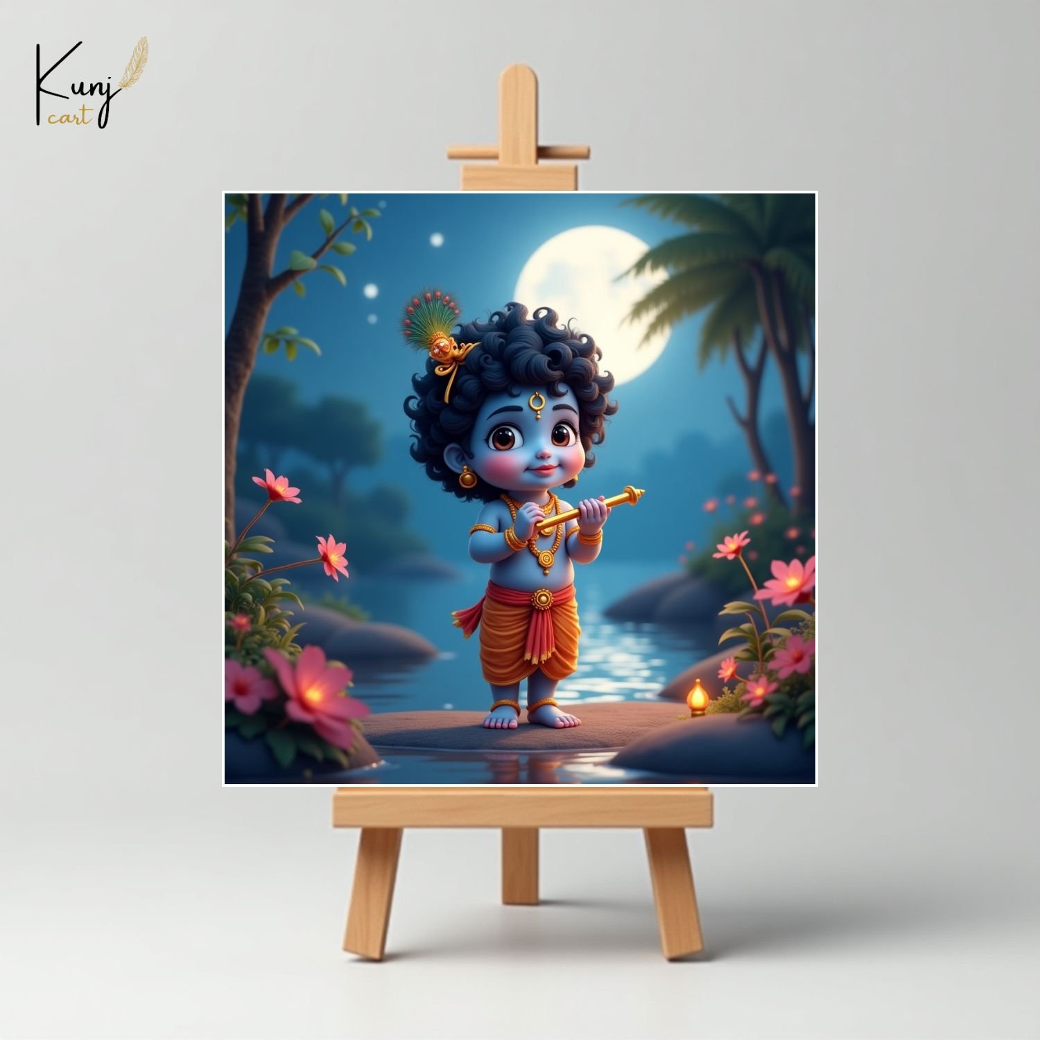 Kunjcart Baby Krishna Flute Mini Canvas Painting 6