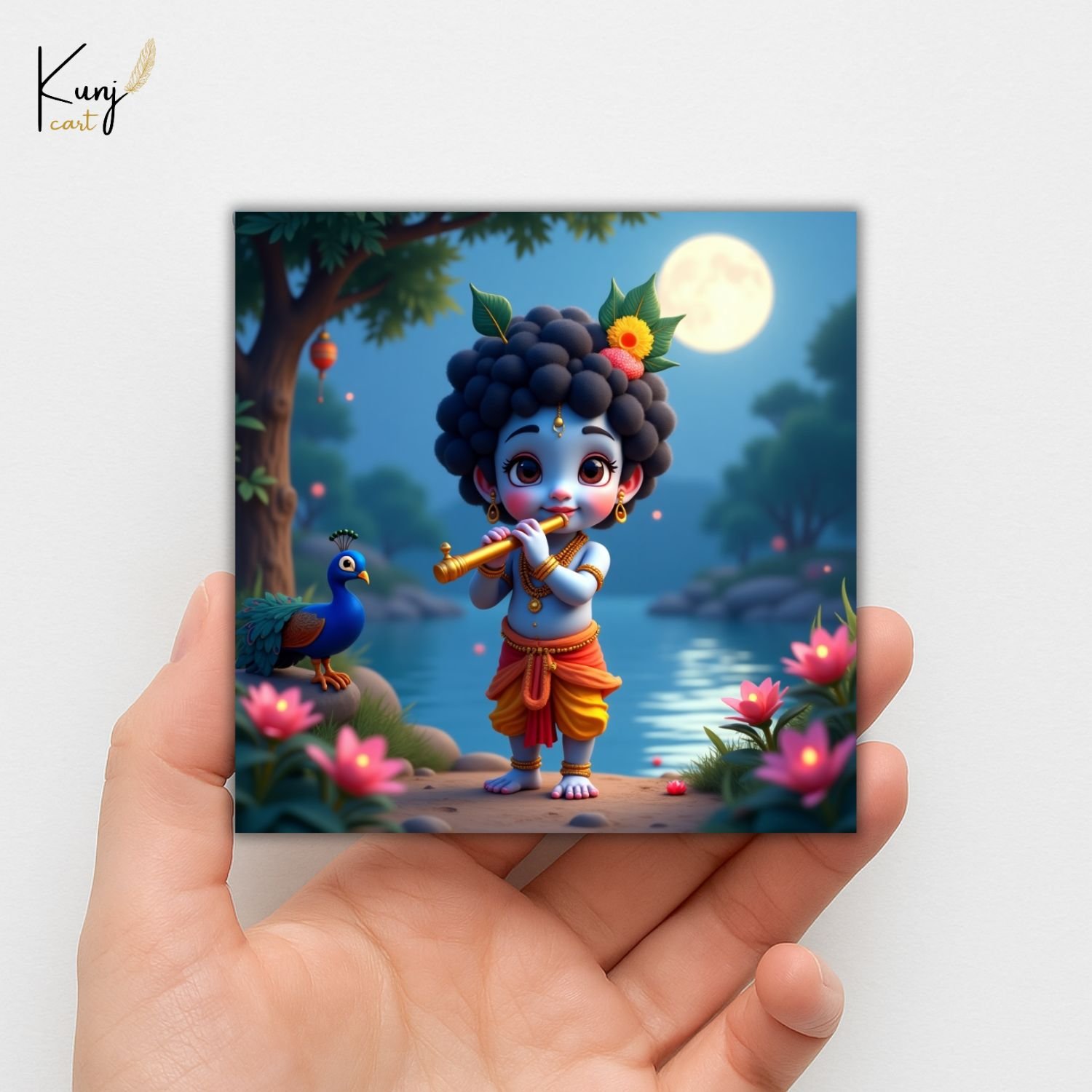 Kunjcart Baby Krishna Flute Mini Canvas Painting 6