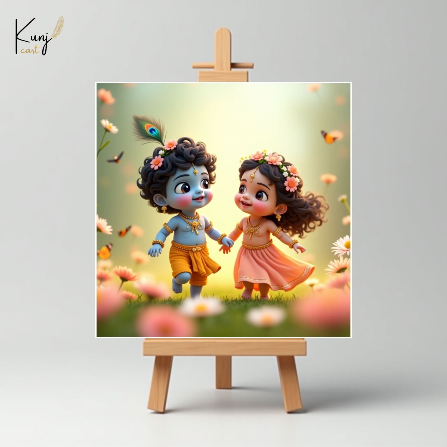 Radha Krishna Mini Canvas Painting | Set of 6 with Wooden Easel6