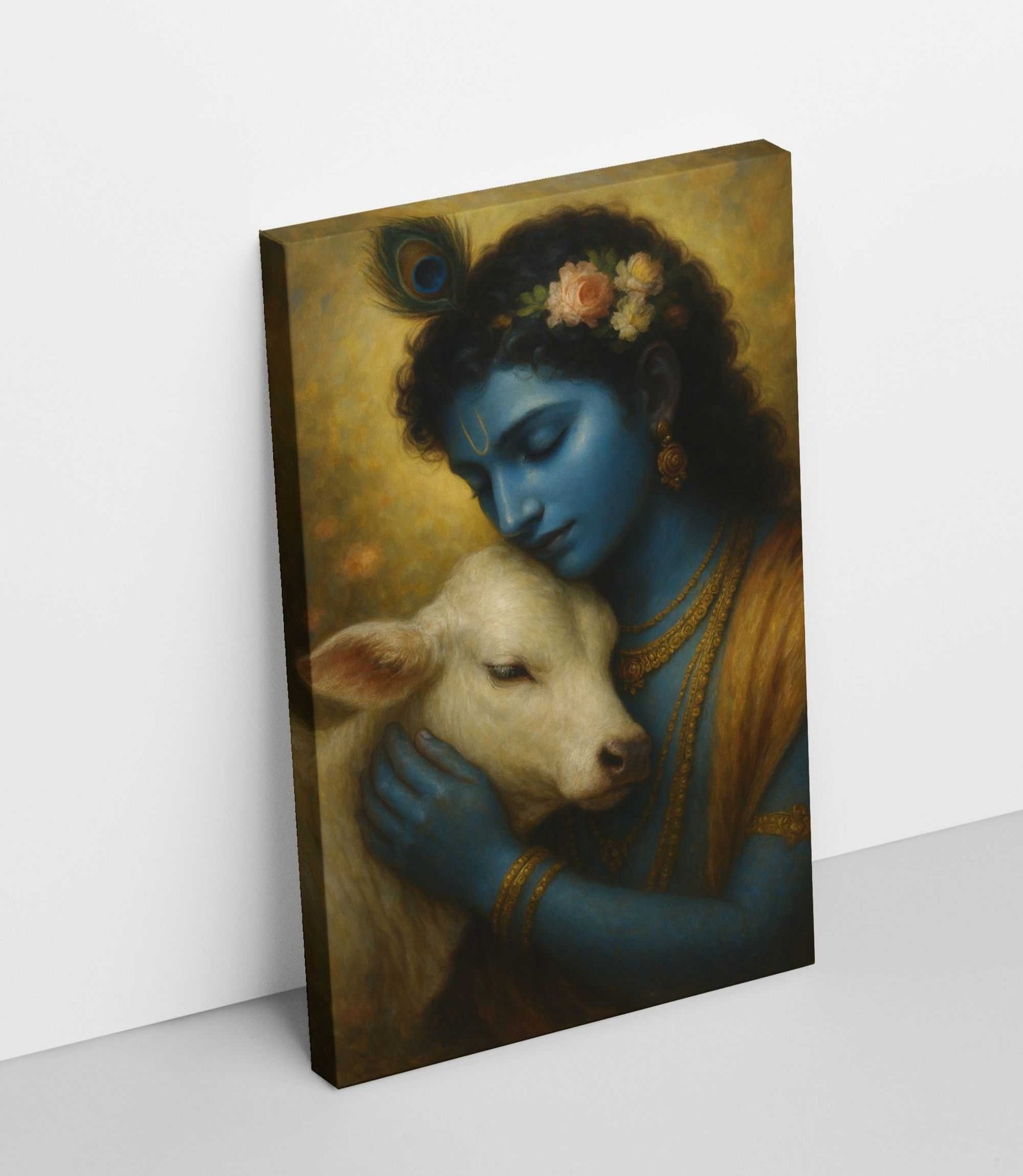Beautiful Krishna With Cow Painting by Kunjcart1