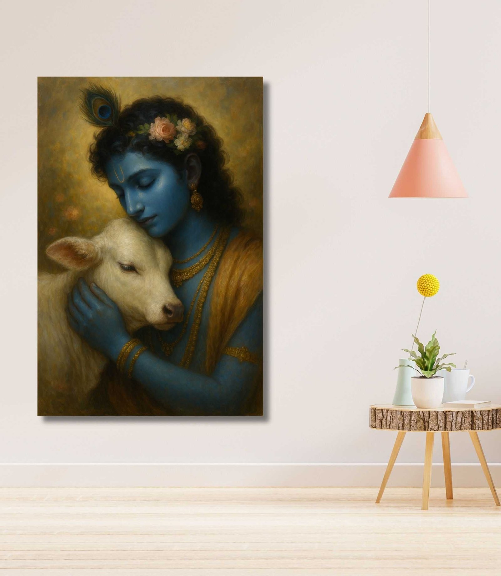 Beautiful Krishna With Cow Painting by Kunjcart1