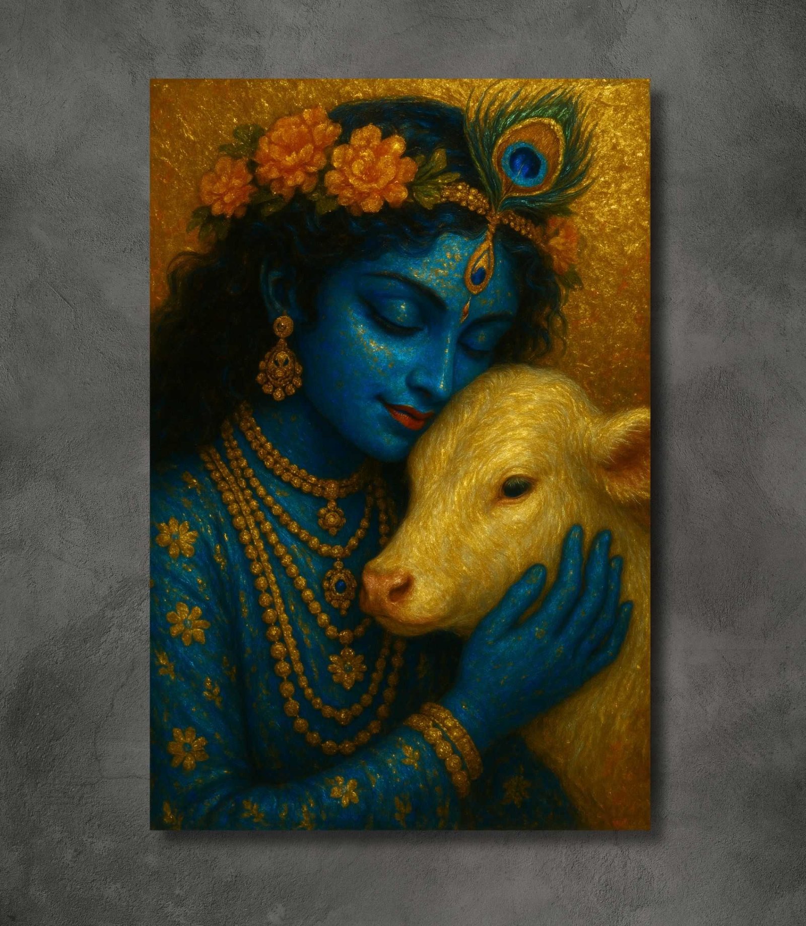 krishna painting with cow on canvas for wall art by kunjcart1