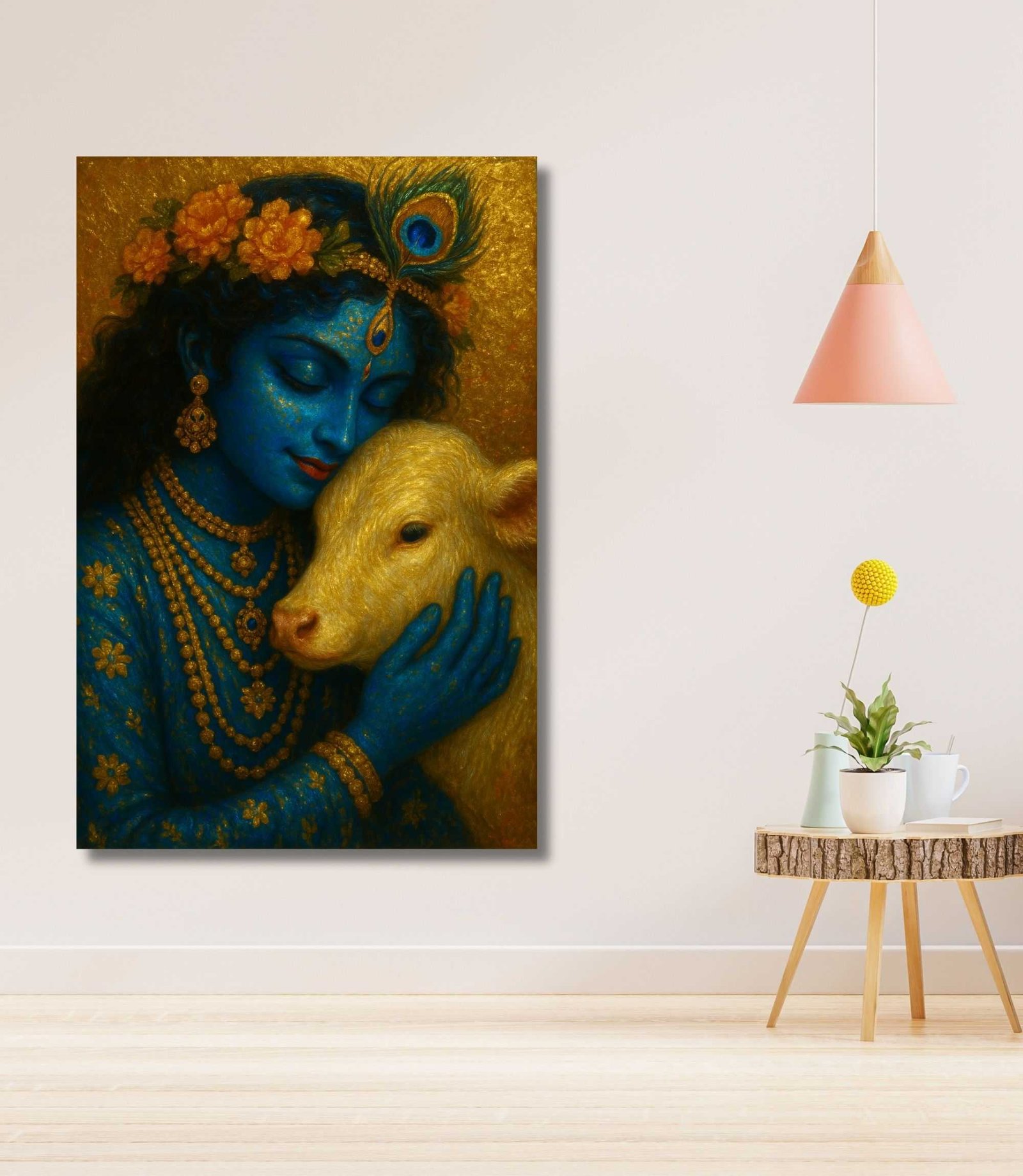 krishna painting with cow on canvas for wall art by kunjcart1